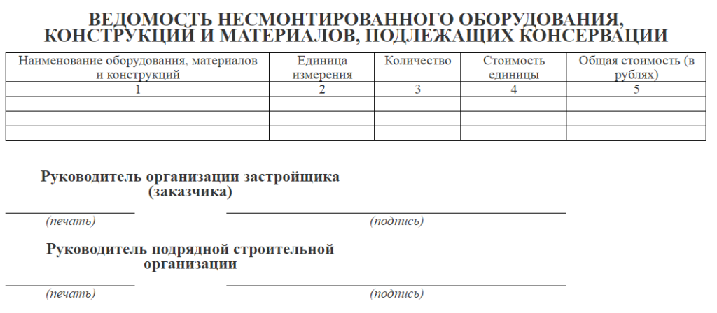 Акт консервации лабораторного оборудования образец