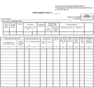 Штамп вместо приходного ордера м 4 образец