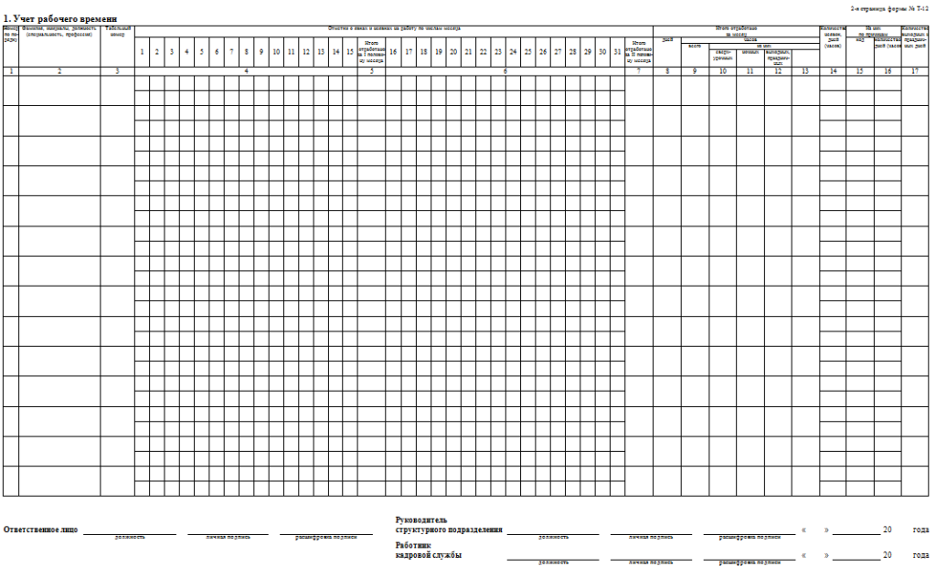 Форма табеля т 12 образец