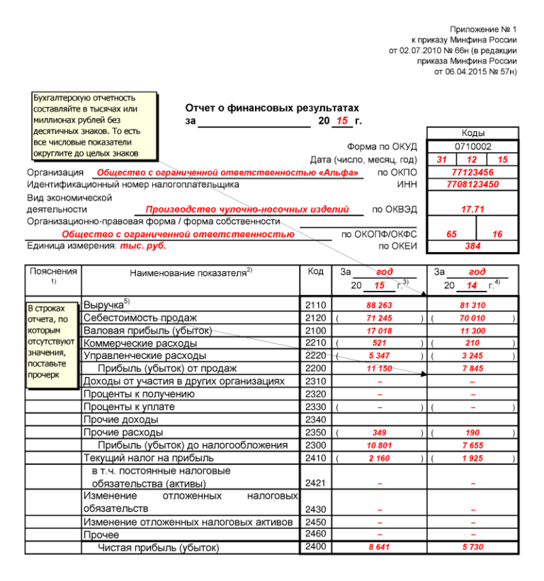 Бухгалтерская отчетность образец